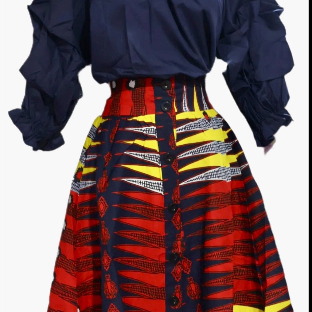 Vibrant Red and Yellow Patterned Skirt